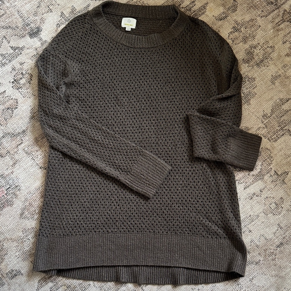 aerie Olive Textured Crewneck Sweater